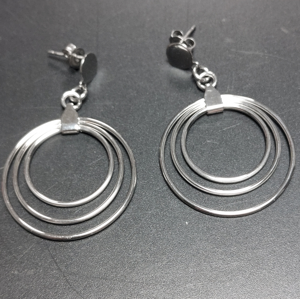 QVC Steel by Design Triple Round 1 1/4" Stainless Drop Earrings Post